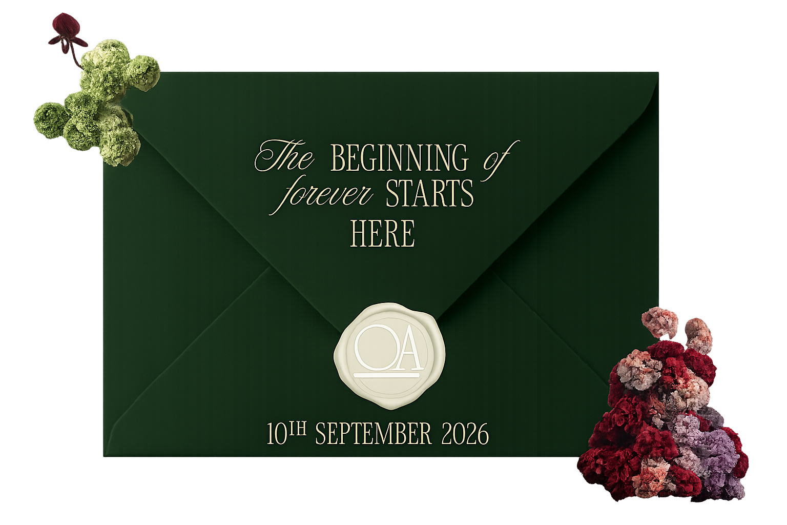 Deep green envelope invitation